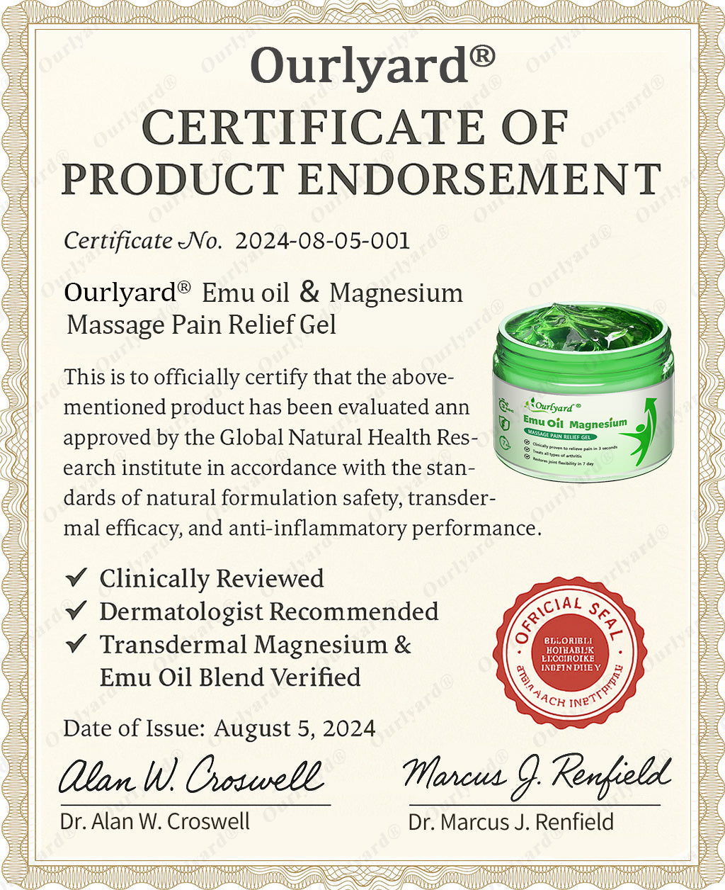 ✅Ourlyard® Magnesium & Emu Oil Massage Pain Relief Gel (🏅The Ultimate Solution for Muscle Aches, Arthritis, Joint Pain, Nerve Pain, Inflammation, and Stiffness) – Made in the USA